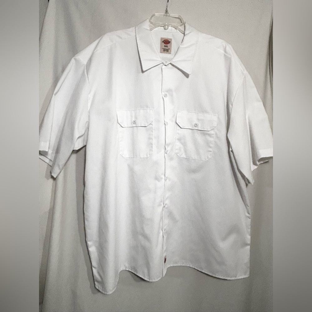MENS 3XL DICKIES WHITE SHORT SLEEVE BUTTON FRONT 2 POCKET UNIFORM WORK SHIRT